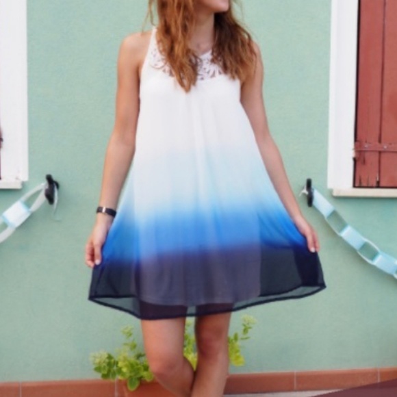 Tobi Dresses & Skirts - Tobi Dip Dyed Ombre Crochet High Neck Dress Blue S